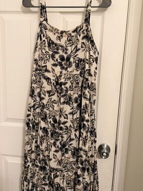 Old Navy Cream Maxi Dress with Black Floral Print